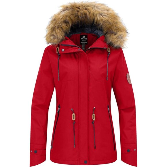Jackets & Blazers - Women's Waterproof Red Snow Ski Jacket Hooded Coat Snowboarding Fleece